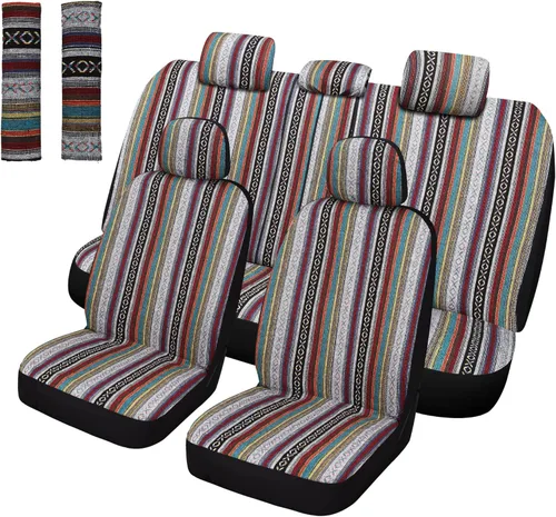 Miniatura 11 de Pariitadin Baja - Fundas para asientos delanteros de automóvil tipo manta de montura con almohadillas para cinturón de seguridad, fundas de asiento