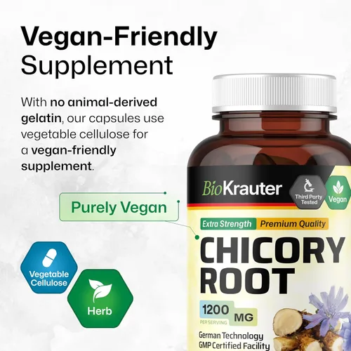 Miniatura 6 de BIO KRAUTER® Raíz de achicoria para apoyo intestinal y digestivo, prebióticos veganos puros y suplemento de fibra en cápsulas de 1200 mg por