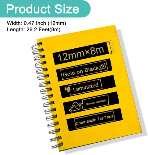 Miniatura 3 de NineLeaf Paquete de 10 cintas compatibles con Brother TZe-334 TZe334 TZ-334 TZ334 de 0.472 in, 1/2 pulgadas, 0.47 pulgadas, oro sobre negro, trabajo