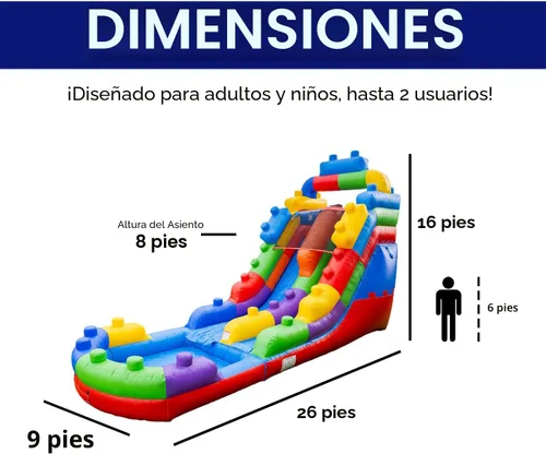 Miniatura 6 de HeroKiddo Tobogán acuático inflable de 16 pies de alto con piscina y soplador acoplables, PVC de grado comercial de 26 pies de largo, tobogán húmedo