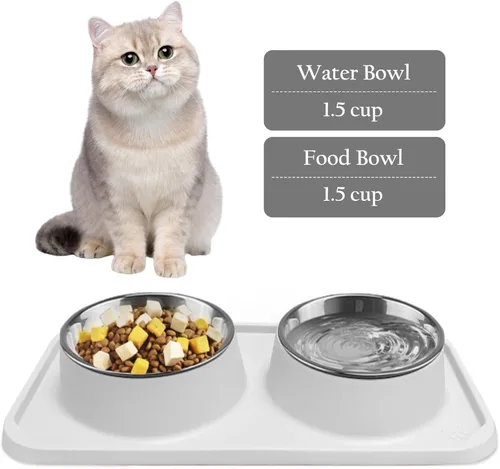 Miniatura 3 de Cuencos para gatos para alimentos y agua, cuencos dobles premium removibles de acero inoxidable con fondo antideslizante y soporte elevado