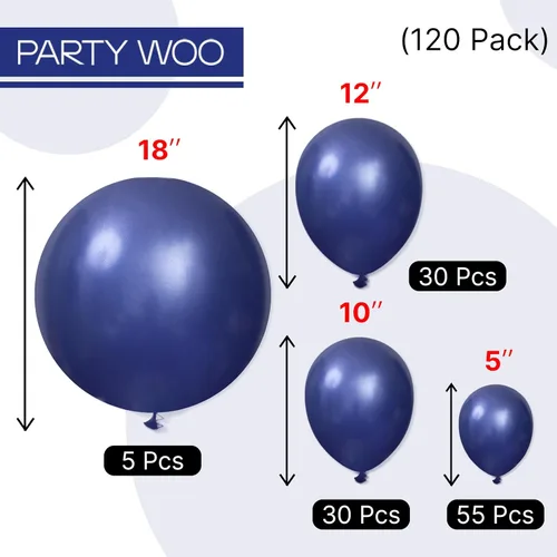 Miniatura 7 de PartyWoo Globos azul marino, 120 piezas de diferentes tamaños de 18, 12, 10, 5 pulgadas, kit de arco de globos azul oscuro guirnalda para Azul-z90