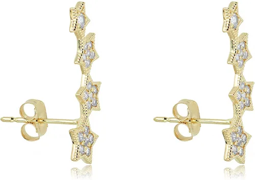 Miniatura 2 de AVORA - Pendientes de oro amarillo de 10 quilates con diseño de estrellas de orugaescalador de diamantes de imitación