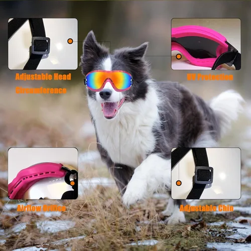 Miniatura 4 de Gafas de sol para perros para mascotas medianas y grandes, protección UV, protección contra el viento, protección contra el polvo, correa ajustable