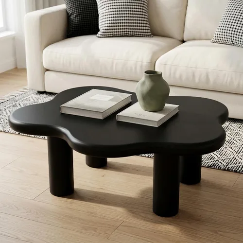Miniatura 10 de Mesa de centro Cloud de 47.2 pulgadas con 3 patas de bola, moderna mesa central irregular para sala de estar, mesa de té pequeña baja y bonita