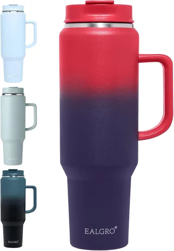 Miniatura 8 de EALGRO Botella de agua aislada de 40 onzas con popote y asa, frasco de agua deportivo de metal grande, taza de café de viaje de acero inoxidable