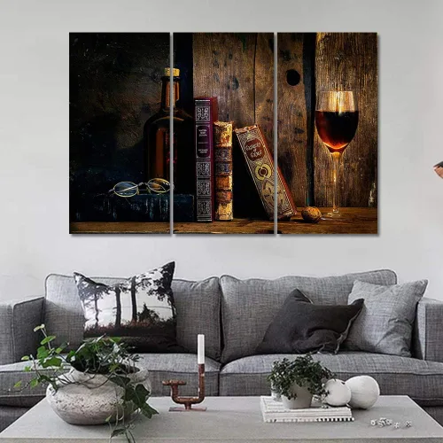 Miniatura 61 de Obra de arte para paredes del hogar, 3 paneles de letras de vino tinto, pinturas de corcho, impresiones HD, arte de pared de corcho de vino sobre