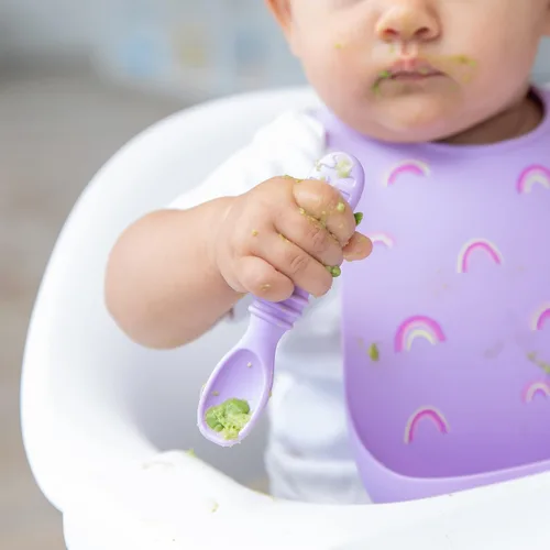 Miniatura 3 de Bumkins Juego de utensilios para bebé, cucharas de entrenamiento de silicona para sumergir, punta suave, autoalimentación, masticar, destete LED