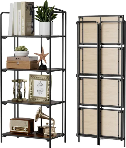 Miniatura 41 de Crofy - Estantería plegable sin montaje para sala de estar, estantería plegable de 2 niveles en color negro para oficina en casa, organizador