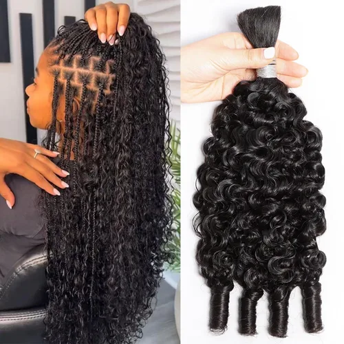 Lemoda Cabello Humano para Trenzar 15A para Trenzas Boho Rizado Birmano Extremos Rizados en Espiral a Granel para Hija/Amiga Para Trenzas Bohemias