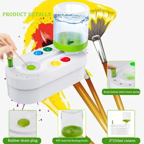 Miniatura 5 de Limpiador de pinceles mejorado, 10 pinceles de pintura, accesorios, estación de pintura para niños con drenaje y soporte para pinceles, herramienta