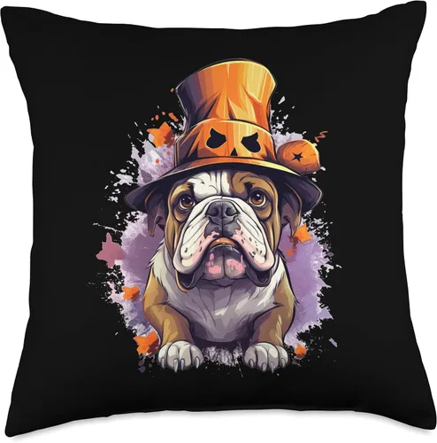 Miniatura 5 de Bulldog Halloween Dog Pumpkin Costume Cojín de Halloween con diseño de calabaza y perro de Bulldog Inglés, 16 x 16 pulgadas, multicolor