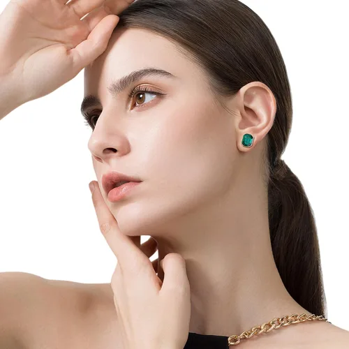Miniatura 2 de Aretes de tuerca octágono de cristal austriaco para mujer, joyería hipoalergénica de plata de ley 925