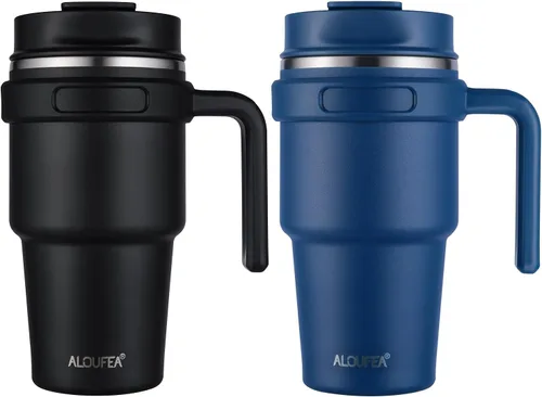 Miniatura 11 de Taza/vaso de café aislado de 20 onzas con asa, vaso de viaje de acero inoxidable con tapa y popote, vaso de doble pared con aislamiento al vacío a