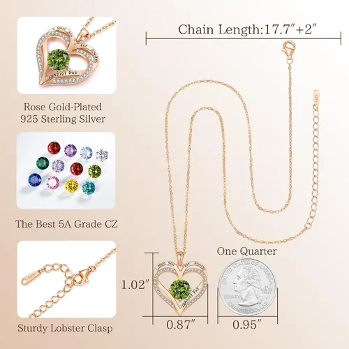 Miniatura 178 de LOUISA SECRET Love Heart Birthstone Necklaces for Women, Birthday Gift for Women, Anniversary Jewelry for Wife Her, 925 Sterling Silver Pendant