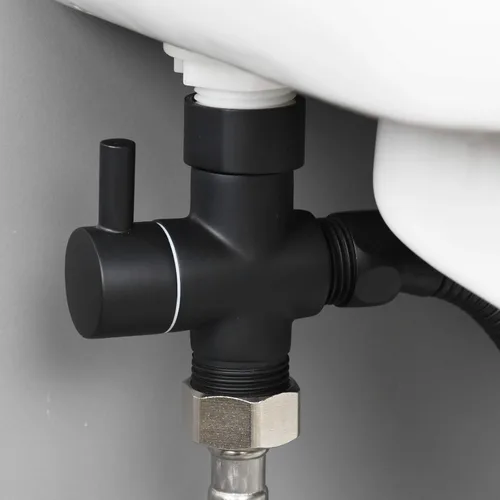 Miniatura 2 de CIENCIA Válvula en T de 7/8 "Válvula desviadora de inodoro de 3 vías Adaptador de bidé de latón con apagado para rociador de inodoro de mano, negro