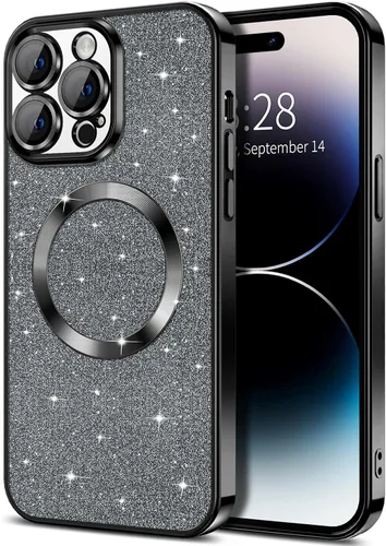 Miniatura 24 de Hython Funda para iPhone 13 Pro Max con purpurina, fundas magnéticas transparentes para teléfono con protector de lente de cámara