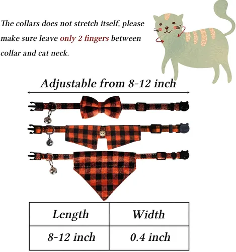 Miniatura 4 de STMK Paquete de 3 collares navideños para gatos con campana, para Halloween, día de Acción de Gracias, gato, gatito, con corbatín, bandana, camisa