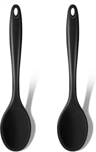 GEEKHOM Cucharas de cocina de silicona, 2 piezas de 11 pulgadas, juego de utensilios de cocina de silicona resistentes al calor, cucharas grandes
