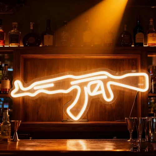 Letrero de neón AK47Gun, arte de pared LED en forma de pistola, luz de neón LED alimentada por USB para decoración de pared en cueva de hombre, sala