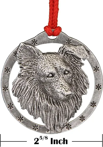 Miniatura 2 de Adorno navideño para colgar en la cabeza de collie con borde de peltre antiguo hecho a mano para decorar coronas y árboles de Navidad del hogar