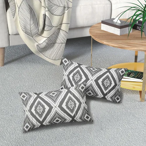 Miniatura 7 de Juego de 2 fundas de almohada lumbares geométricas grises y blancas de 12 x 20 pulgadas, fundas de almohada rectangulares de color gris y marfil