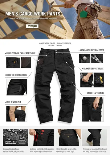 Miniatura 7 de CQR - Pantalones de trabajo Ripstop para hombre, pantalones tácticos repelentes al agua, para uso al aire libre, pantalones cargo rectos, EDC