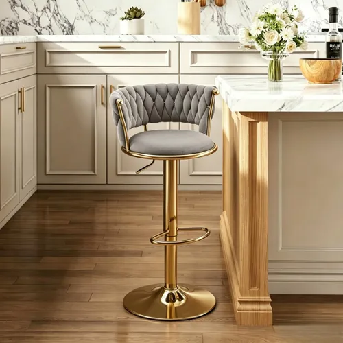 Miniatura 20 de Velvet Bar Stools Set of 1, Swivel Counter Height Barstools with Woven Backrest, Adjustable Height Bar Stools for Kitchen Island, Home Bar, Pub