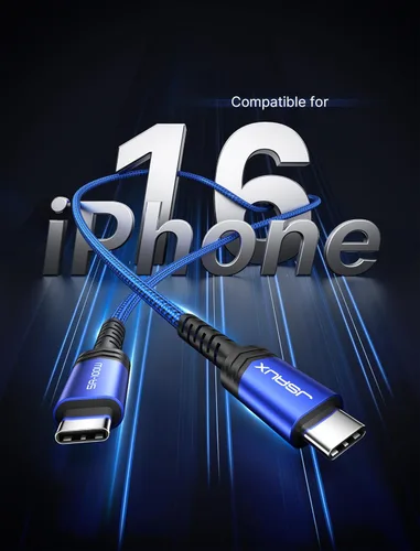Miniatura 2 de JSAUX Paquete de 3 cables USB C a USB C de 100 W [6.6 pies+6.6 pies+6.6 pies] compatible con iPhone 17 Air 16 15 Pro Max Samsung Galaxy S25 S24 Azul