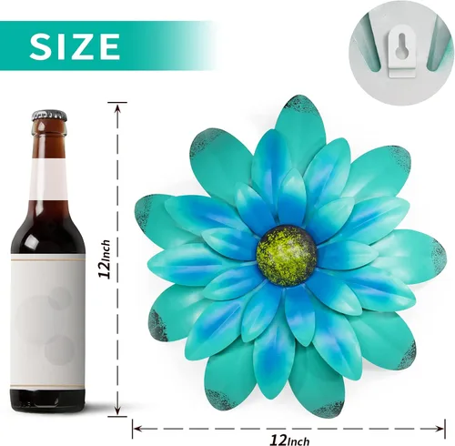 Miniatura 2 de EASICUTI Decoración de pared de metal azul con flores de metal para colgar en interiores y exteriores, hogar, baño, cocina, dormitorio, sala