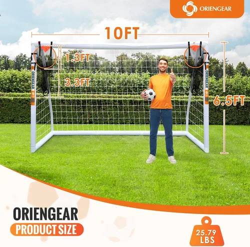 Miniatura 2 de ORIENGEAR Soccer Goal, 12x6/10x6.5/8x6/6x4 Full Size Soccer Goals for Backyard, Soccer Net with Training Discs, Portable Soccer Goal for Kids and
