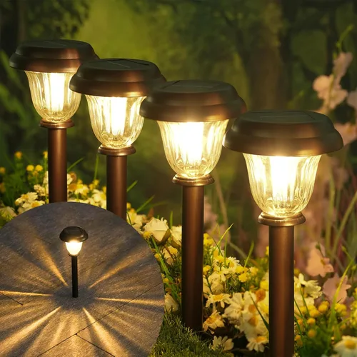 Miniatura 12 de DERAYSION Solar Lights Outdoor, 6 Pack Brushed Stainless Steel Glass Solar Pathway Lights, Auto On/Off Long-Lasting Outdoor Solar Lights for Garden
