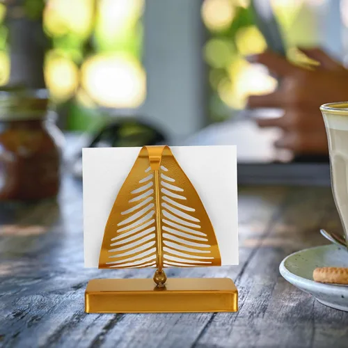 Miniatura 9 de Metal Napkin Holder Stand with Leaf Design, Large Rustic Tabletop Napkin Dispenser Organizer for Kitchen and Dining, Gold Finish with Long Base for