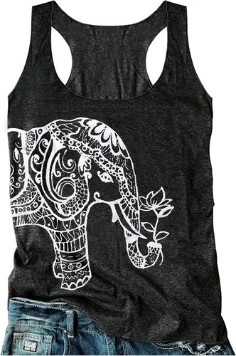 Camiseta suelta de cuello redondo sin mangas y con espalda cruzada para mujer con estampado de mandala estilo vintage e informal corte clásico ideal