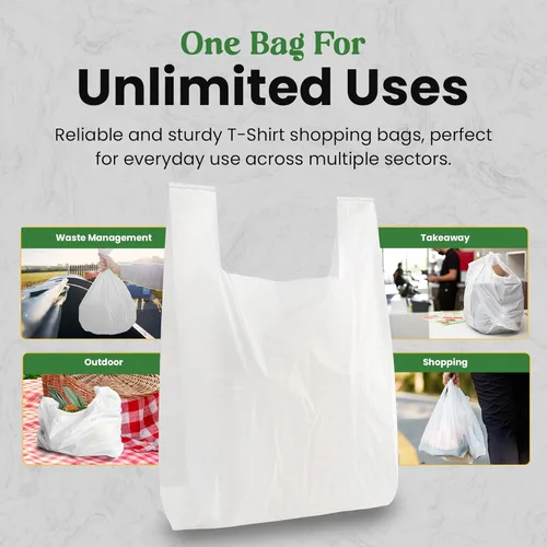 Miniatura 5 de Bolsa de plástico con asas Bolsas de compras para camisetas para pequeñas empresas Bolsa de plástico reciclable para comestibles Bolsas