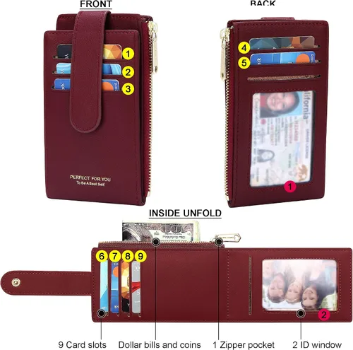 Miniatura 4 de ZRTARY Slim Card Holder Wallets for Women RFID Bifold Card Case Money Organizer with Zipper Pocket