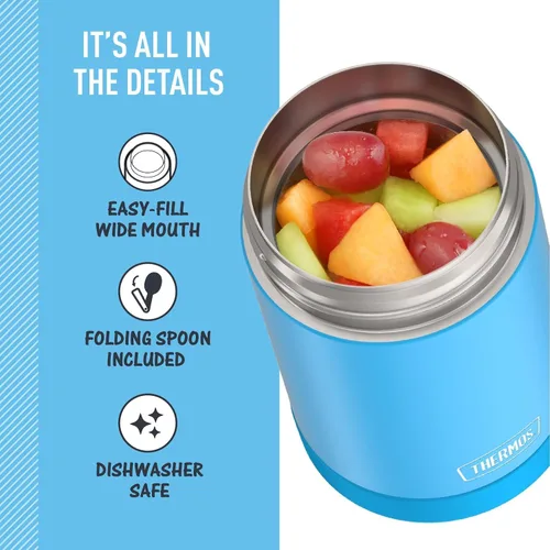 Miniatura 4 de THERMOS Funtainer - Tarro de alimentos aislado de 16 onzas, tarro de comida para niños con cuchara plegable, azul denim