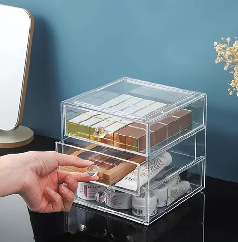 Miniatura 2 de AJIODA Caja organizadora de cajones de maquillaje con 3 cajones, vitrina de acrílico para cosméticos, organizador de tocador, caja de almacenamiento