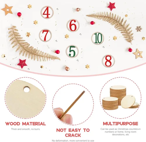 Miniatura 2 de Amosfun Número de piezas de madera de 1 a 30 piezas sin terminar, juego de decoración de manualidades de 0.98 pulgadas, recortes de madera natural