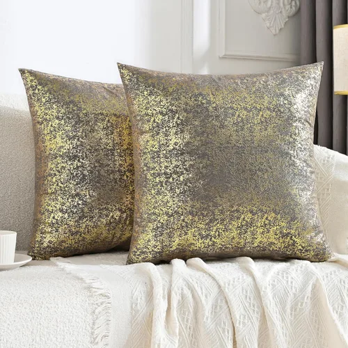 Miniatura 18 de JELLYMONI Juego de 2 fundas de almohada decorativas brillantes, fundas de almohadas decorativas con purpurina dorada de 16 x 16 pulgadas para sala