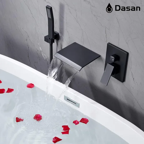 Miniatura 4 de DASAN - Grifo de llenado de bañera de montaje en pared mejorado con ducha de mano, grifo de bañera moderno montado en la pared negro mate de alto