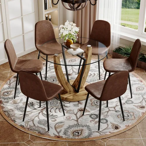 Miniatura 39 de JUFU Juego de mesa de comedor redonda para 4, mesa de comedor de 48 pulgadas con mesa de mármol sintético y 4 sillas tapizadas, moderno juego