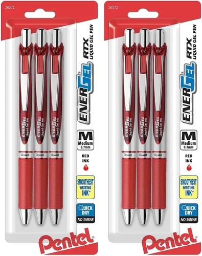 Miniatura 4 de Pentel EnerGel RTX - Bolígrafo, (¹/₃₂ pulgadas) línea mediana, punta de metal, tinta color rojo, paquete de 3 (BL77BP3B)