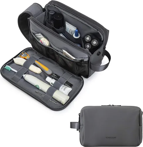 Miniatura 9 de Bolsa de aseo Bagsmart para hombres, organizador de artículos de viaje, kit Dopp resistente al agua, bolsa de afeitado para accesorios de aseo, Beige