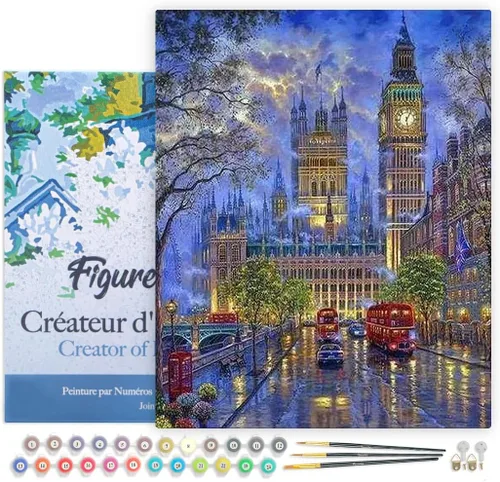 Miniatura 26 de Figured'Art - Juego de pintura por números, lienzo enrollado sin marco, para manualidades, para adultos, 16 x 20 pulgadas, jarrón de peonías
