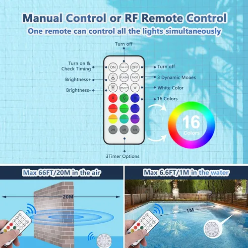 Miniatura 6 de Luces de piscina para piscina sobre el suelo, luces LED sumergibles recargables subacuáticas con control remoto, IP68 impermeable, luz de piscina