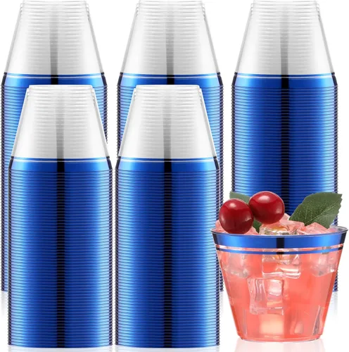 Miniatura 8 de Skylety 100 vasos de vino de plástico de 9 onzas con borde de graduación, vasos desechables para bebidas de boda, copas de cóctel para actividades