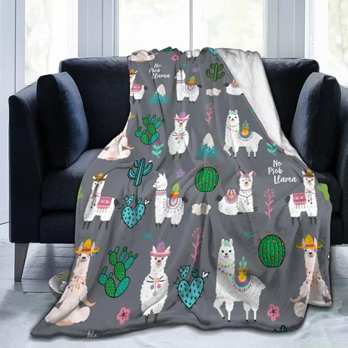 Manta de franela suave y cálida con diseño de llama alpaca, manta de cama de franela de forro polar, regalo para niños, niñas, adultos o silla de
