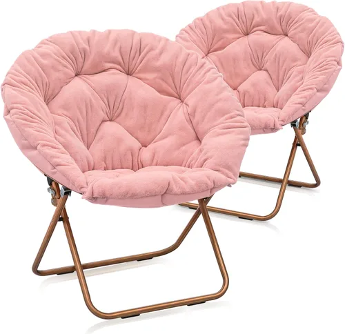 MoNiBloom Silla redonda plegable de piel sintética para dormitorio, sala de estar, dormitorio, marco de metal plegable, de gran tamaño, cómoda,