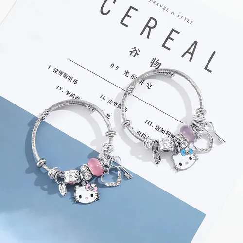 Miniatura 4 de Zmioviq Lindas pulseras para mujeres y niñas, pulsera ajustable de acero inoxidable de dibujos animados para esposa, novia, regalos de joyería